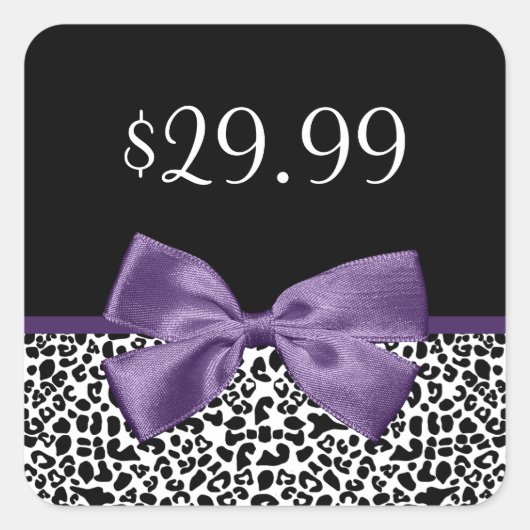 Girly Leopard Print Trendy Paarse Bow Price Labels (Voorkant)