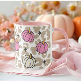 Girly Leopard Roze en Witte Pompoenen Halloween Mok