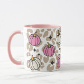 Girly Leopard Roze en Witte Pompoenen Halloween Mok (Links)