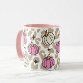 Girly Leopard Roze en Witte Pompoenen Halloween Mok (Voorkant links)