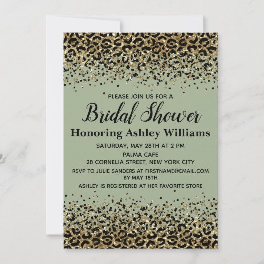 Girly Leopard Sage Groen Zwart Goud Vrijgezellenfe Kaart (Voorkant)