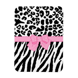 Girly Leopard Zebra Animal Print and Cute Pink Bow Magneet