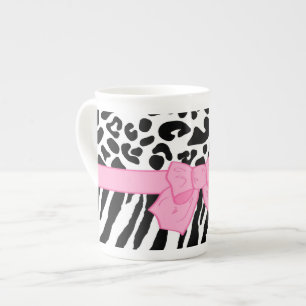 Girly Leopard Zebra Animal Print and Cute Pink Bow Porselein Kop