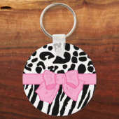 Girly Leopard Zebra Animal Print and Cute Pink Bow Sleutelhanger (Voorkant)
