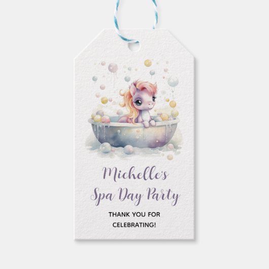 Girly Leuke Pastel Pony Spa Dag Kids Verjaardagsfe Cadeaulabel (Voorkant)
