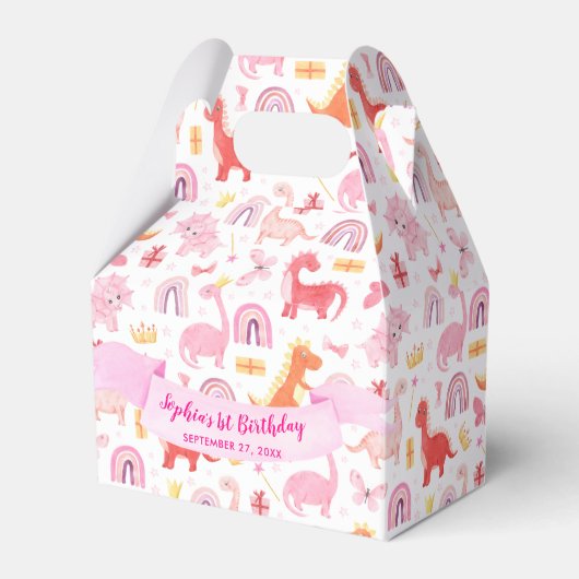 Girly Leuke Roze Baby Dinosaur Kids Verjaardag Bedankdoosjes (Voorkant Zijde)