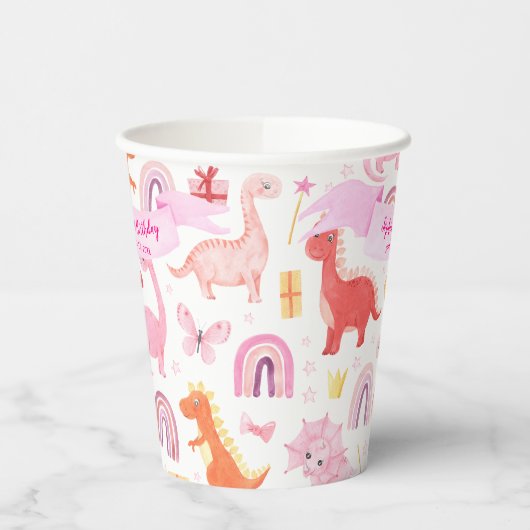 Girly Leuke Roze Baby Dinosaur Kids Verjaardag Papieren Bekers (Links)
