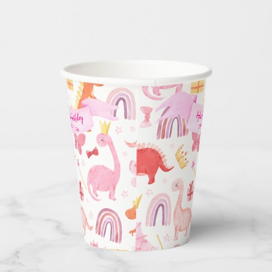 Girly Leuke Roze Baby Dinosaur Kids Verjaardag Papieren Bekers (Rechts)