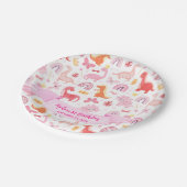 Girly Leuke Roze Baby Dinosaur Kids Verjaardag Papieren Bordje (Gekanteld)