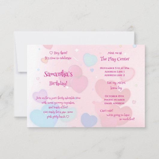 Girly Leuke Witte Kitten en Cupcake Verjaardagsfee Kaart (Achterkant)