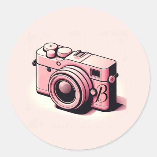 Girly Licht Roze Camera Fotografie Gepersonaliseer Ronde Sticker (Voorkant)