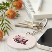 Girly Licht Roze Camera Fotografie Gepersonaliseer Sleutelhanger (Voorkant Rechts)