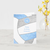 girly lichtblauw volleybal 16e verjaardag kaart (Gele Bloem)