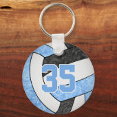 Girly Lichtblauw Zwart Volleybal Club Naam Sleutelhanger (Voorkant)