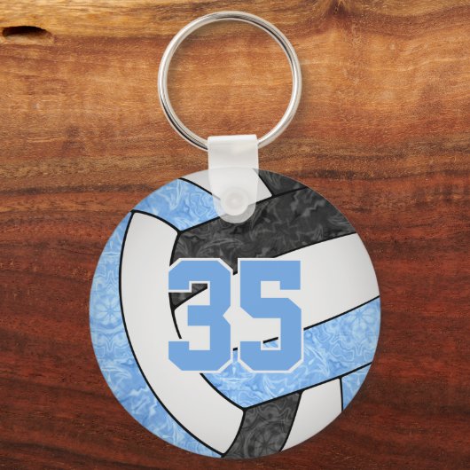 Girly Lichtblauw Zwart Volleybal Club Naam Sleutelhanger (Voorkant)