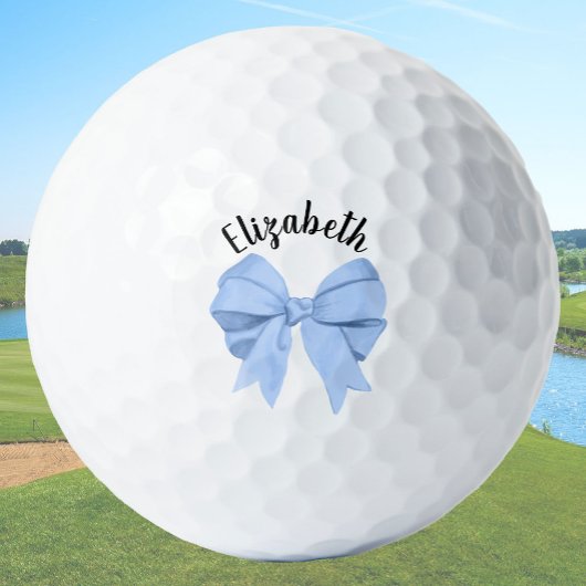 Girly Light Blue Bow Lady Golfer Custom Name Golfballen