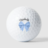 Girly Light Blue Bow Lady Golfer Custom Name Golfballen (Voorkant)