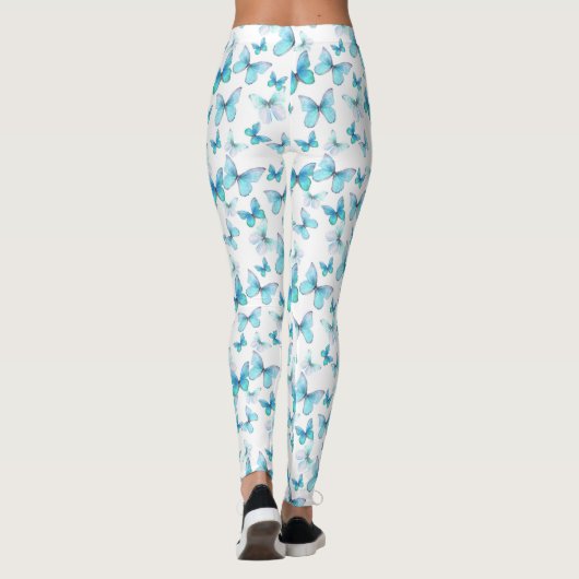 Girly light blue butterfly whimsical patterned leggings (Achterkant)