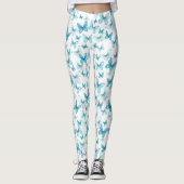 Girly light blue butterfly whimsical patterned leggings (Voorkant)