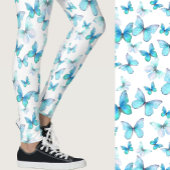 Girly light blue butterfly whimsical patterned leggings
