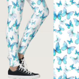 Girly light blue butterfly whimsical patterned leggings