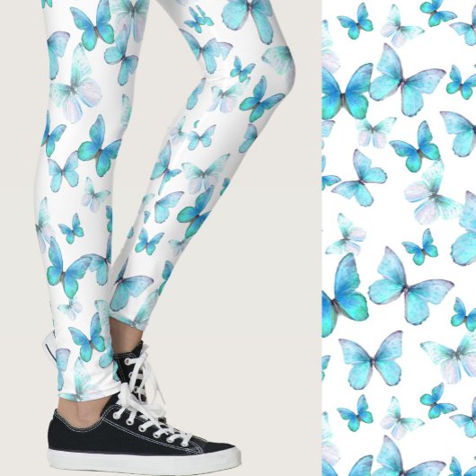 Girly light blue butterfly whimsical patterned leggings