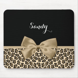 Girly Light Brown Jaguar Cute Brown Bow met naam Muismat