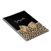 Girly Light Brown Jaguar Cute Brown Bow met naam Notitieboek (Rechterzijde)