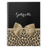 Girly Light Brown Jaguar Cute Brown Bow met naam Notitieboek (Voorkant)