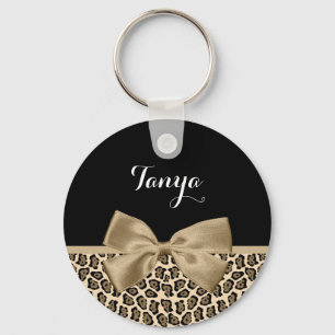 Girly Light Brown Jaguar Cute Brown Bow met naam Sleutelhanger