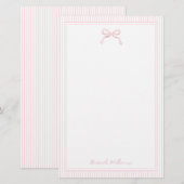 Girly Light Pink Bow en Stripes Border Briefpapier (Voorkant / Achterkant)