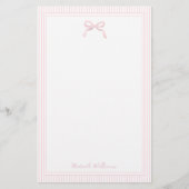 Girly Light Pink Bow en Stripes Border Briefpapier (Voorkant)