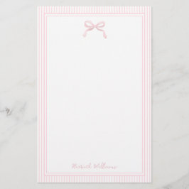 Girly Light Pink Bow en Stripes Border Briefpapier
