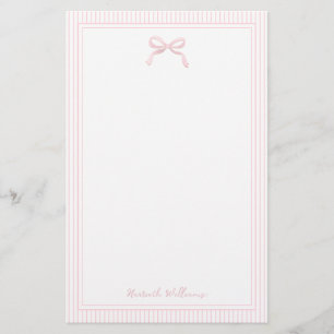 Girly Light Pink Bow en Stripes Border Briefpapier