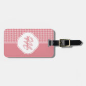 Girly Light Pink Houndstooth Monogram met naam Bagagelabel (Voorkant horizontaal)
