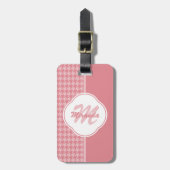 Girly Light Pink Houndstooth Monogram met naam Bagagelabel (Voorkant verticaal)