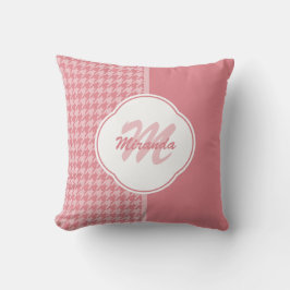 Girly Light Pink Houndstooth Monogram met naam Kussen