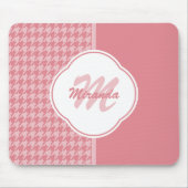 Girly Light Pink Houndstooth Monogram met naam Muismat (Voorkant)