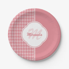 Girly Light Pink Houndstooth Monogram met naam Papieren Bordje
