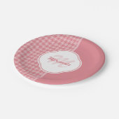 Girly Light Pink Houndstooth Monogram met naam Papieren Bordje (Gekanteld)