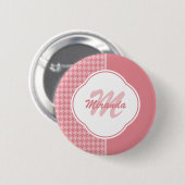 Girly Light Pink Houndstooth Monogram met naam Ronde Button 5,7 Cm (Voorkant /achterkant)