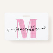 Girly Light Roze en Witte Polka Dot Monogram Badge (Voorkant)