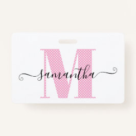Girly Light Roze en Witte Polka Dot Monogram Badge