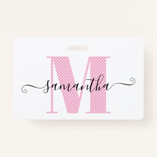 Girly Light Roze en Witte Polka Dot Monogram Badge (Voorkant)