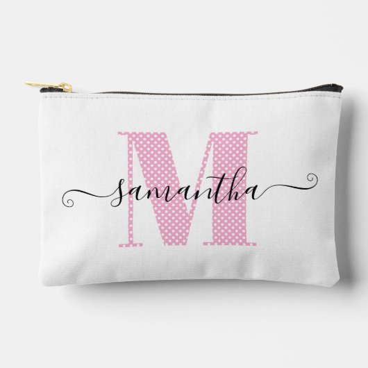 Girly Light Roze en Witte Polka Dot Monogram Etui (Voorkant)