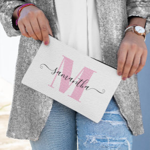 Girly Light Roze en Witte Polka Dot Monogram Etui