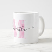 Girly Light Roze en Witte Polka Dot Monogram Grote Koffiekop (Voorkant rechts)