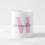 Girly Light Roze en Witte Polka Dot Monogram Grote Koffiekop (Voorkant)