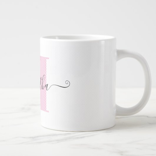 Girly Light Roze en Witte Polka Dot Monogram Grote Koffiekop (Rechts)