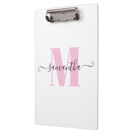 Girly Light Roze en Witte Polka Dot Monogram Klembord (Links)